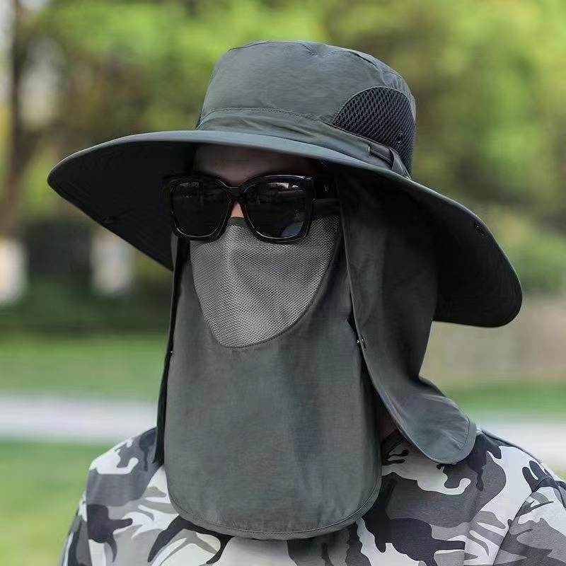 Sombrero para el sol de los hombres a prueba de rayos UV cubierta de ciclismo al aire libre cara completa sombrero superior vacío ala grande pesca protección solar transpirable máscara delgada