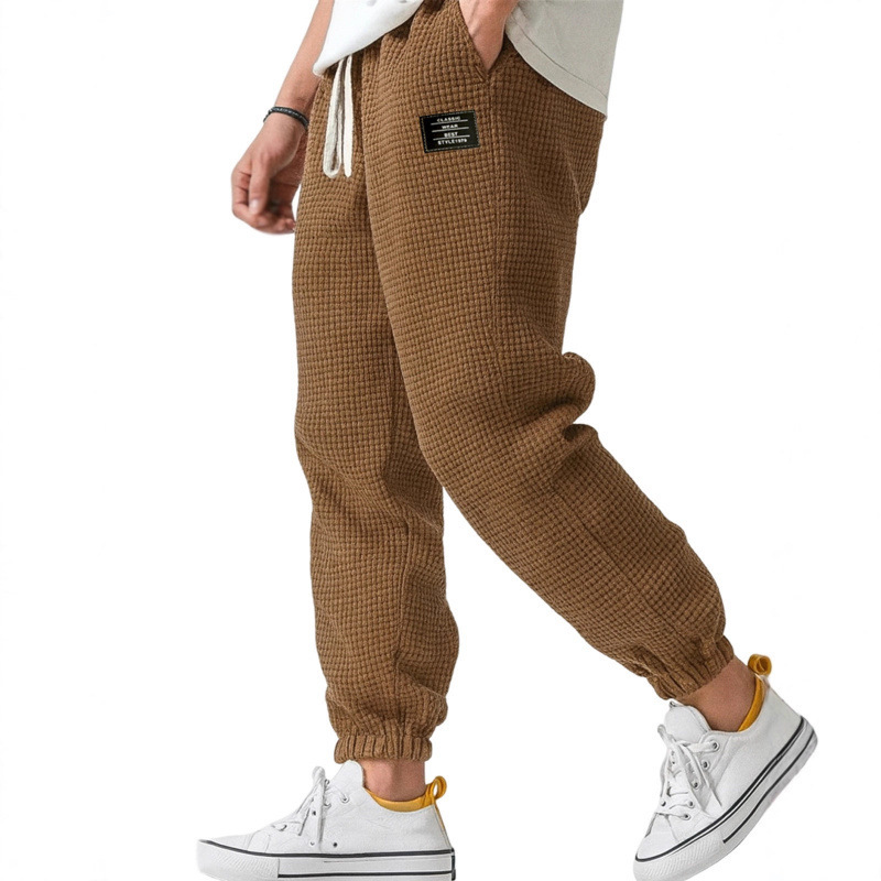 Summer European and American Cross-Border Men's Digital Printing Youth Mid-Waist 3D Effect Men's Long Casual Pants Waffle