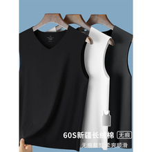 高端100%纯棉无痕男士背心修身宽肩无袖2025新款夏季圆/V领打底衫