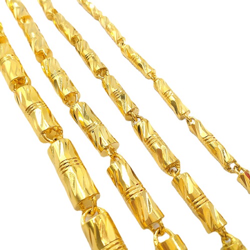 Gold-plated necklace cylindrical double bamboo necklace sand gold necklace men's and women's solid bamboo large necklace supply wholesale