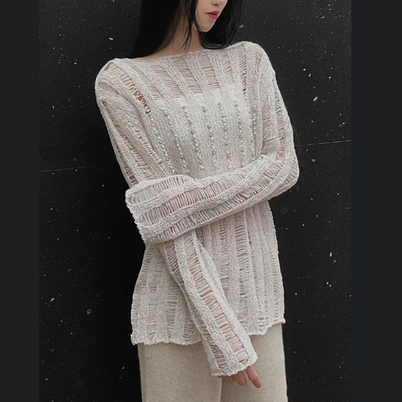 (Special Offer, No Returns or Exchanges) 50% off Handmade Beaded Hollow-Out Knit Sweater with a Gentle Style (with Bandeau)