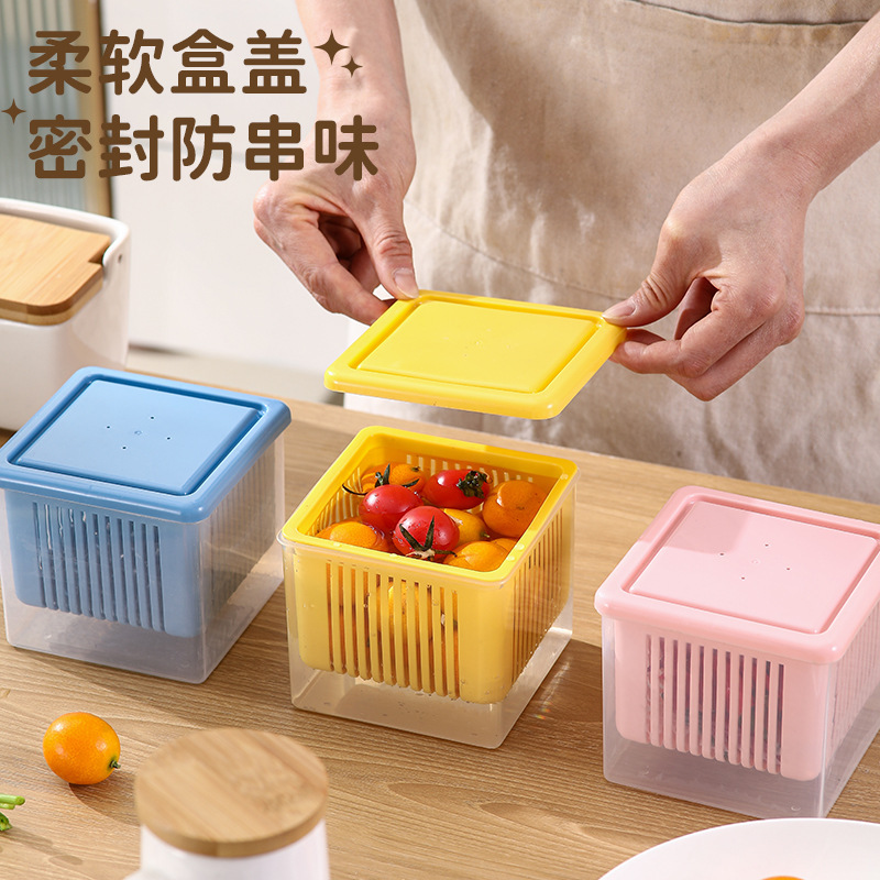 厚い透明な二重姜にんにく葱花箱台所のおかずの収納箱の中のふるいを分離して水を切ることができる|undefined