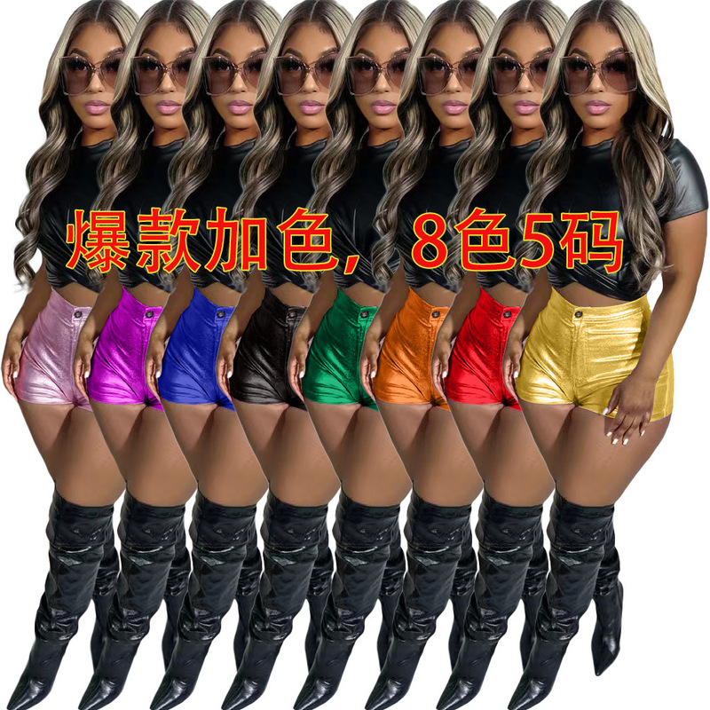 D8541 Spring and Summer New European and American Clothing Sexy Slim Candy Color Multi-Color Splash-Proof Pu Shorts Ready for Sale