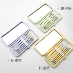 粉刺針套裝綠色5件套帶鏡子粉刺夾黑頭痘痘暗瘡面部護理工具