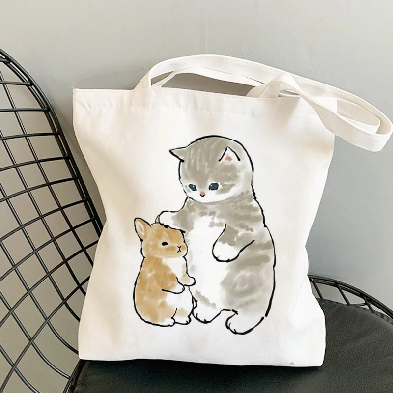 All Seasons Season Unisex Gender Streetwear Style Unisex Canvas Cat Streetwear Square Open Canvas Bag