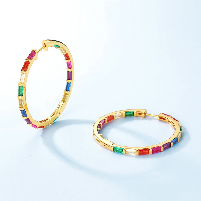 Geometric, Circle Pattern Women's Gender 1 Pair 925 Sterling Silver Geometric Circle Zircon Hoop Earrings