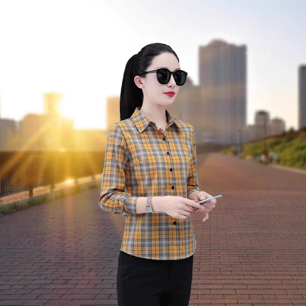 2025 новая хлопковая клетчатая рубашка для женщин, весенне-осенний стиль, тонкий хлопковый топ, для женщин среднего возраста