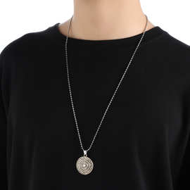 跨境热卖AML复古北欧维京神话十二星座太阳圆牌符文吊坠