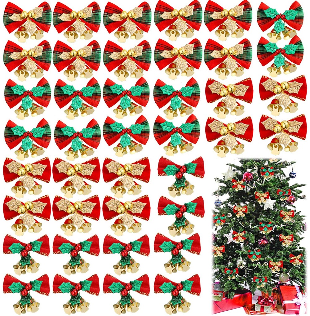 Weihnachtsschmuck Weihnachtsschleife mit Glöckchen Weihnachtsgeschenk Dekoration Christbaumkranz Deko Accessoires_voghion.com