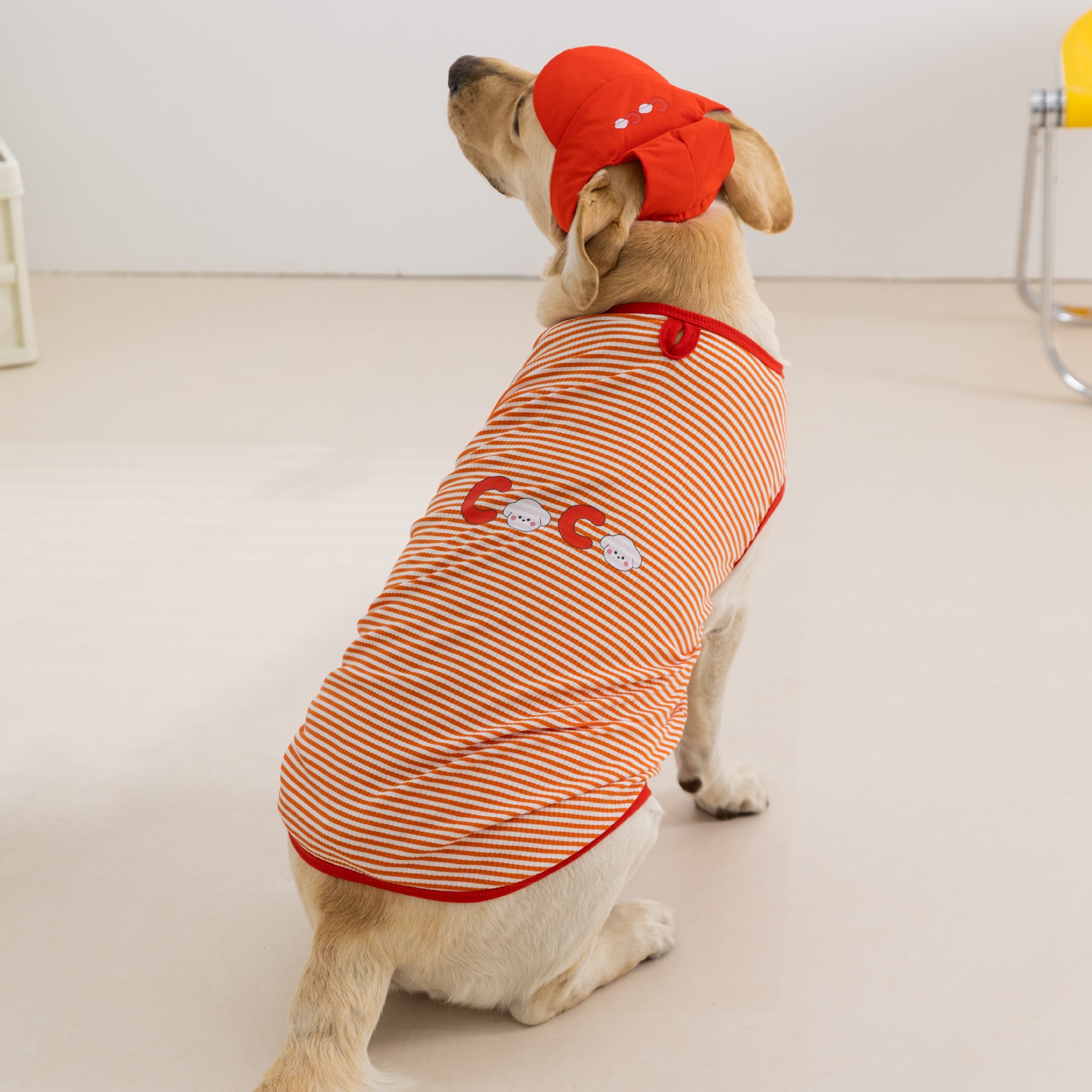 Ropa para perros grandes de estilo sencillo, sin mangas, con capucha, a rayas verdes, fina, para primavera y verano, transfronteriza.