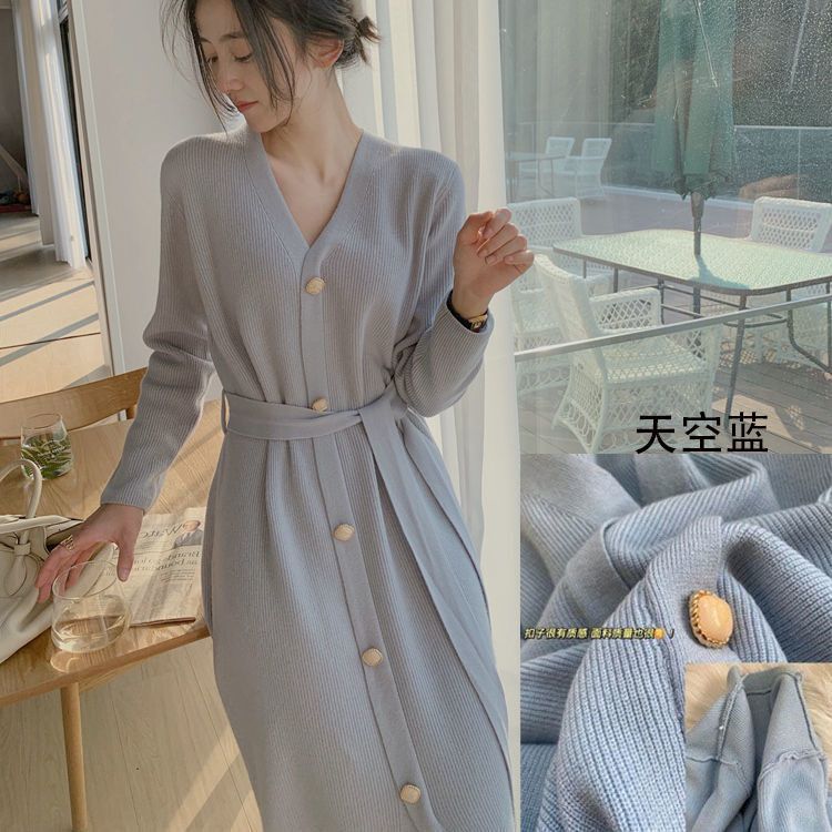 连衣裙秋季女装2025春秋新款慵懒风毛衣裙子中长款针织衫宽松遮肚|undefined