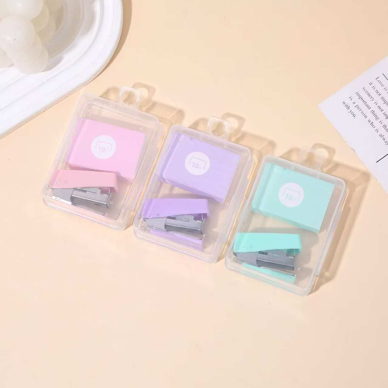 No. 10 Mini Stapler and Staple Set, Labor-Saving and Lightweight, Macaron-Style Compact Stapler, Office Binding Staples
