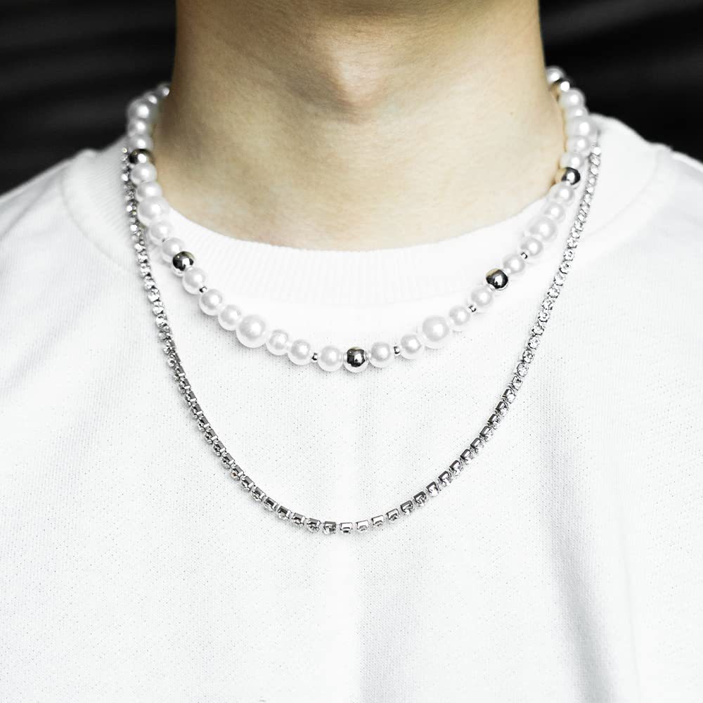Stainless Steel Cuban Chain Necklace For Men Silver Double Layer_voghion.com