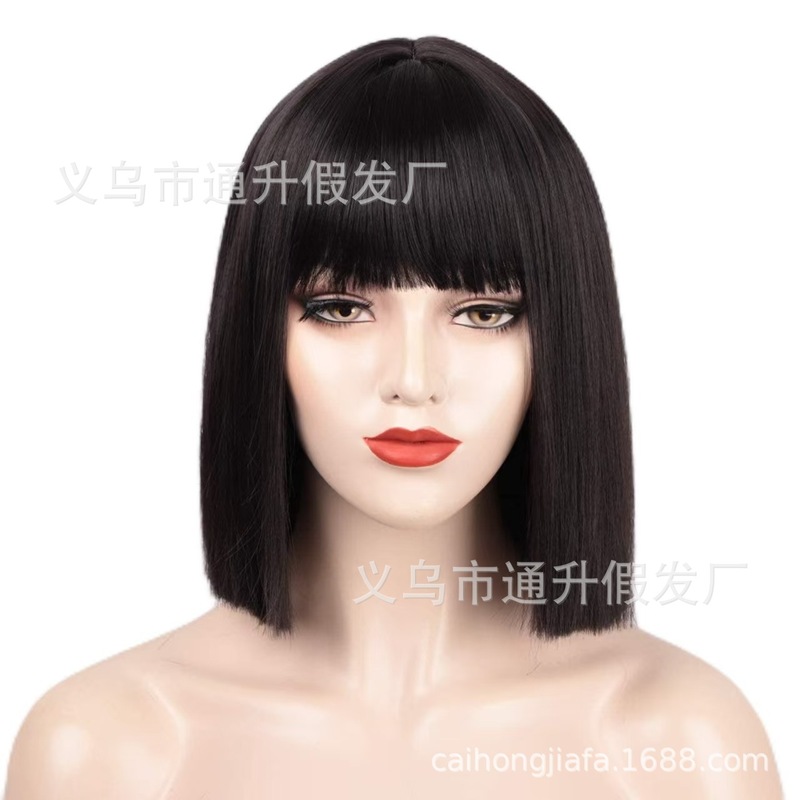 欧美外贸出口假发女齐肩bobo头化纤机制齐刘海短发全头套一件代发|undefined