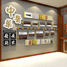 中医发展史养生馆装修饰挂画贴墙宣传海报推拿理疗店艾灸背景设计