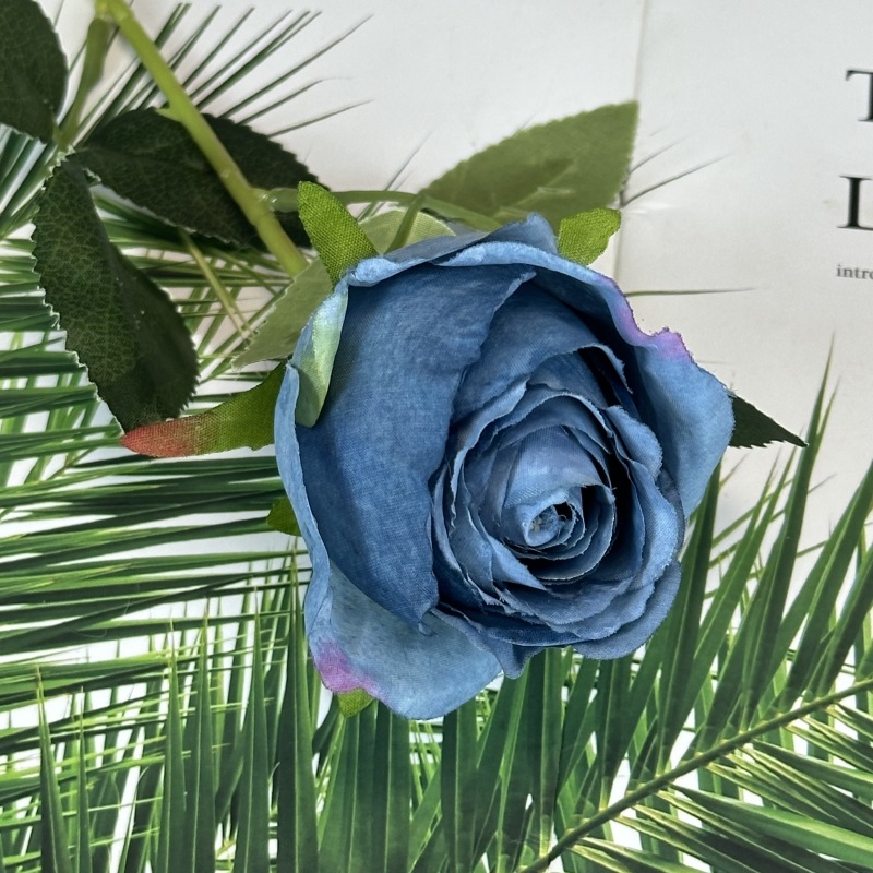 Flor artificial, rosa individual, pintura al óleo al horno, rosa retro, decoración de boda en el hogar, decoración, decoración de flores falsas al por mayor