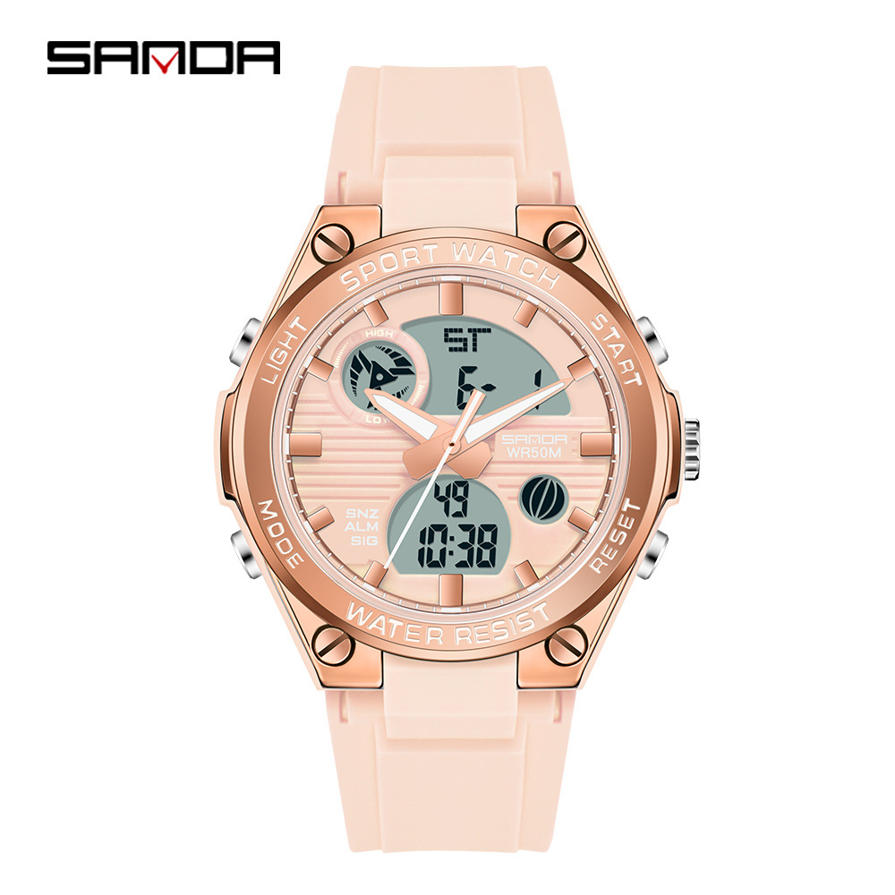 Sanda 6067 nuevos deportes al aire libre de moda personalizada doble pantalla electrónica movimiento luminoso Calendario Cronógrafo