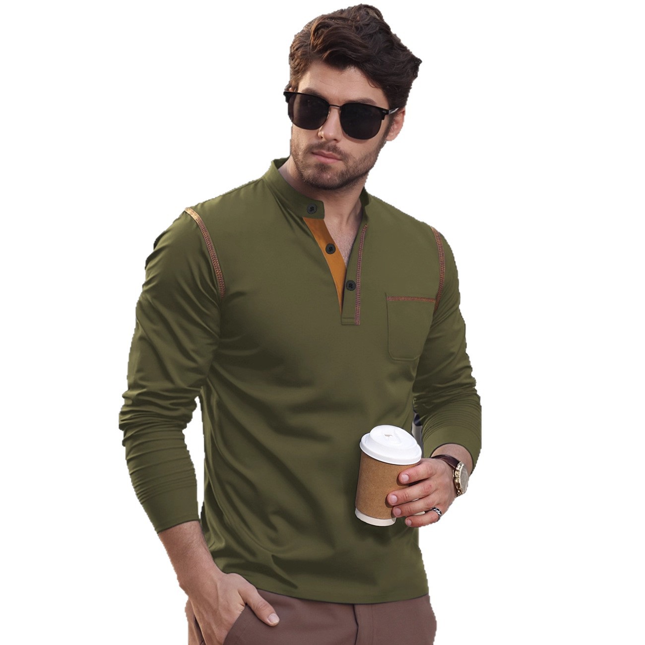 Nuevo año nuevo comercio exterior transfronterizo hombre polo con solapa de manga larga ropa de hombre nuevo estilo europeo y americano camiseta hombre