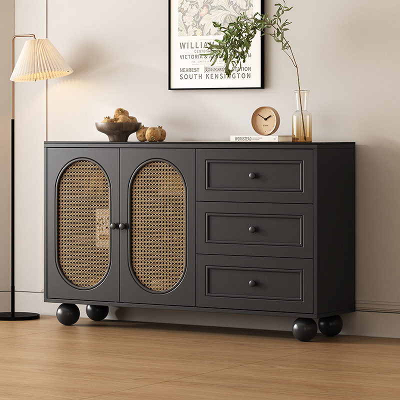 Sideboard Living Room Wall-Mounted Integrated Storage Cabinet Simple Home Kitchen Cabinet Retro Black Storage Cabinet Tea Cabinet