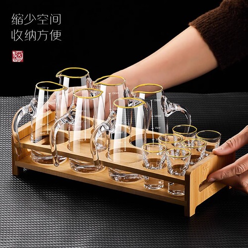 High-end gold-rimmed glass baijiu cup splitter set, barware for restaurants and home use, one-bowl bullet cup, wine cup, wine pot