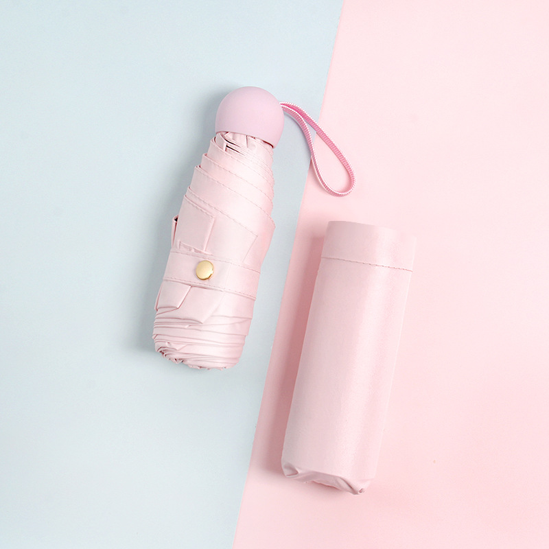 Paraguas a prueba de sol para mujer paraguas a prueba de sol a prueba de rayos UV de doble uso de cinco veces mini pequeño paraguas portátil plegable cápsula