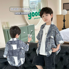 Children's Summer Short Sleeve Shirt Thin Version Baby Summer Clothing Korean Style Children's Clothing Boys' Collar Shirt Trendy Children's Summer Clothing
