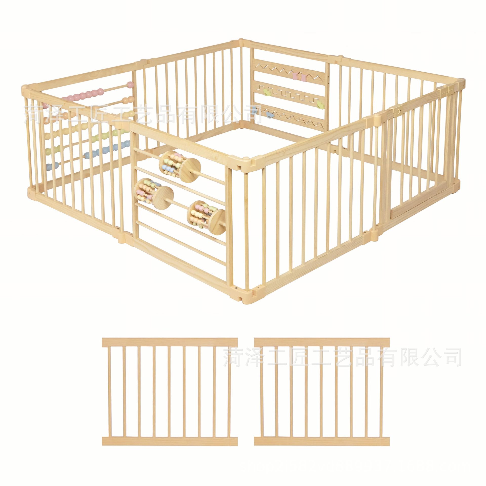 Infant Wooden Fence Easy to Assemble Folding Wooden Baby Play Fence with Lock Door Baby Toddler Fence