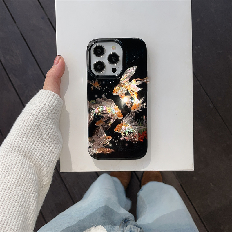 Brillante de estilo chino Lucky Koi para iphone16ProMax Apple 15 funda para teléfono móvil 14 nuevo estilo 13 mujer 16