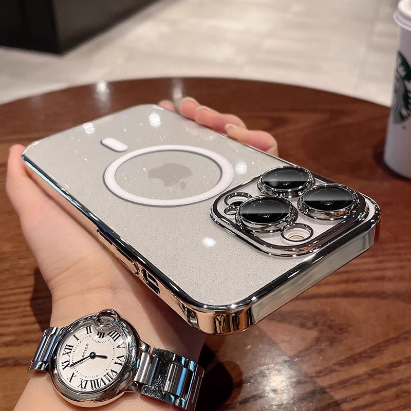 Enchapado transparente pc brillo para iphone16ProMax magnético 13 funda para teléfono móvil Apple 15 pareja 14 duro 16