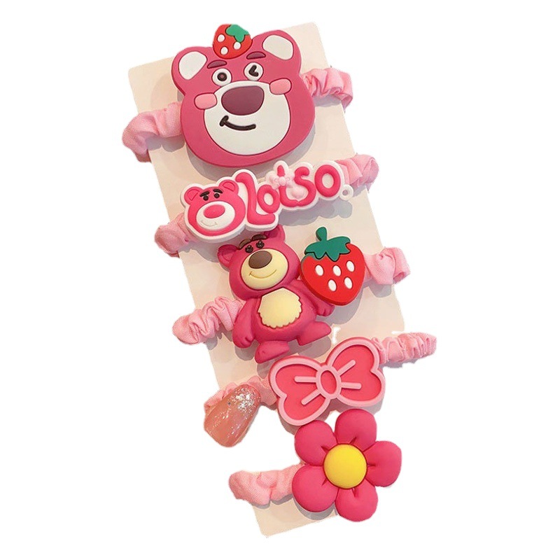 Los niños lindo fresa oso estrella delu banda para el cabello niña lazo para el cabello banda de goma no hace daño lazo para el cabello cola de caballo cuerda para el cabello al por mayor