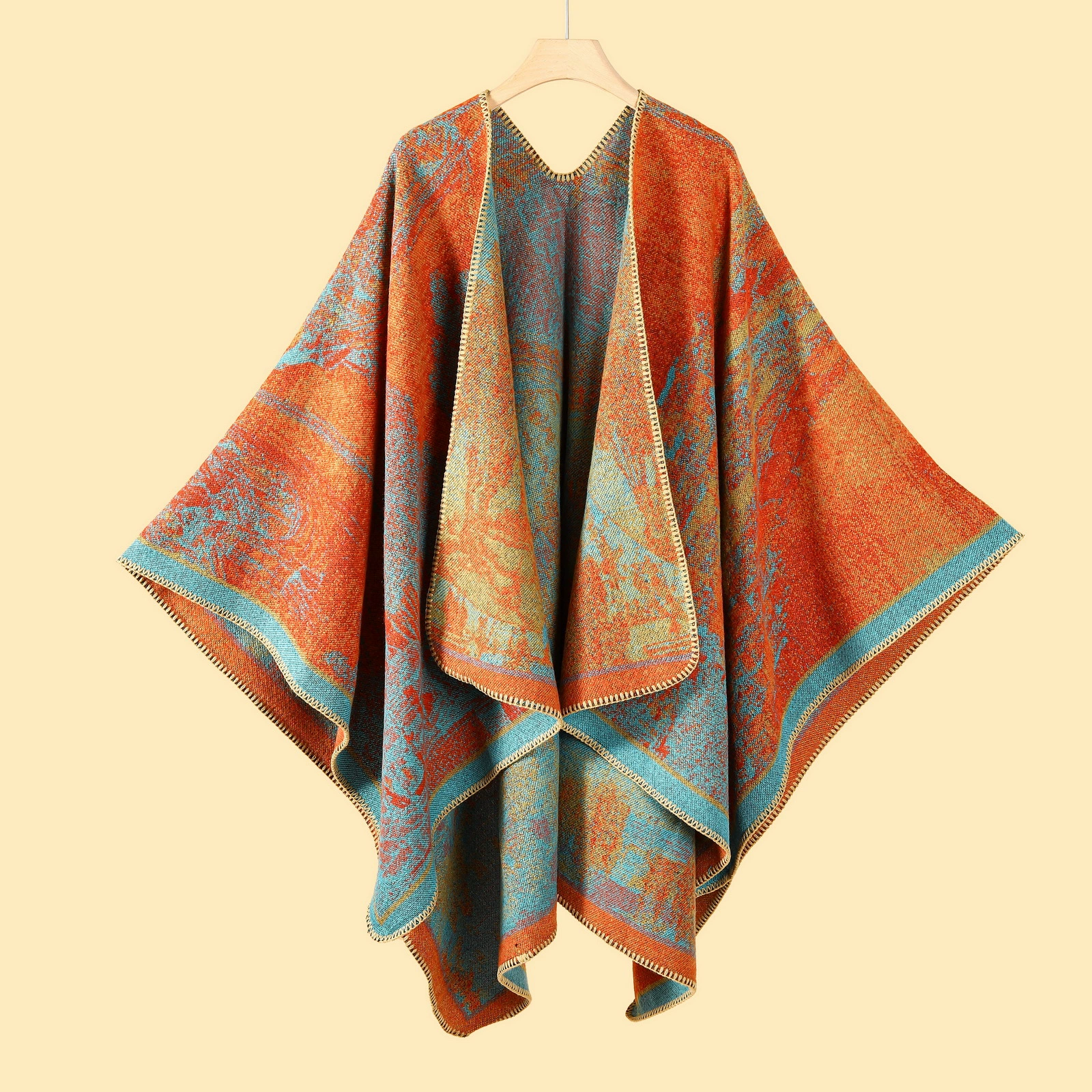 Д Demi-season cloak from Yunnan province for traveling, keep warm cardigan for camping for photo sessions, trench coat, Chinese style