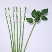 仿真花单支玫瑰叶花杆DIY手工花束新娘手捧花配件亚马逊热销