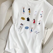 ADERH夏季T恤女韩国潮牌早春卡通人像短袖男女情侣休闲圆领打底衫