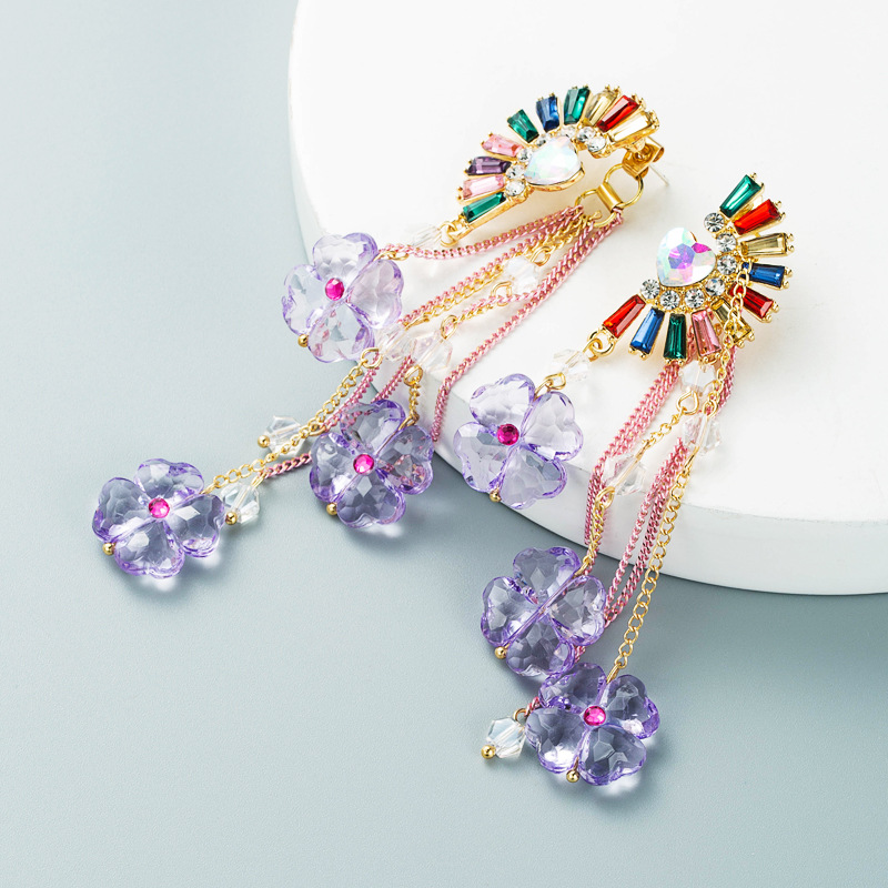 New Style Crystal Fan-shaped Flower Pendant Back Hanging Long And Short Two-wear Detachable Earrings display picture 4