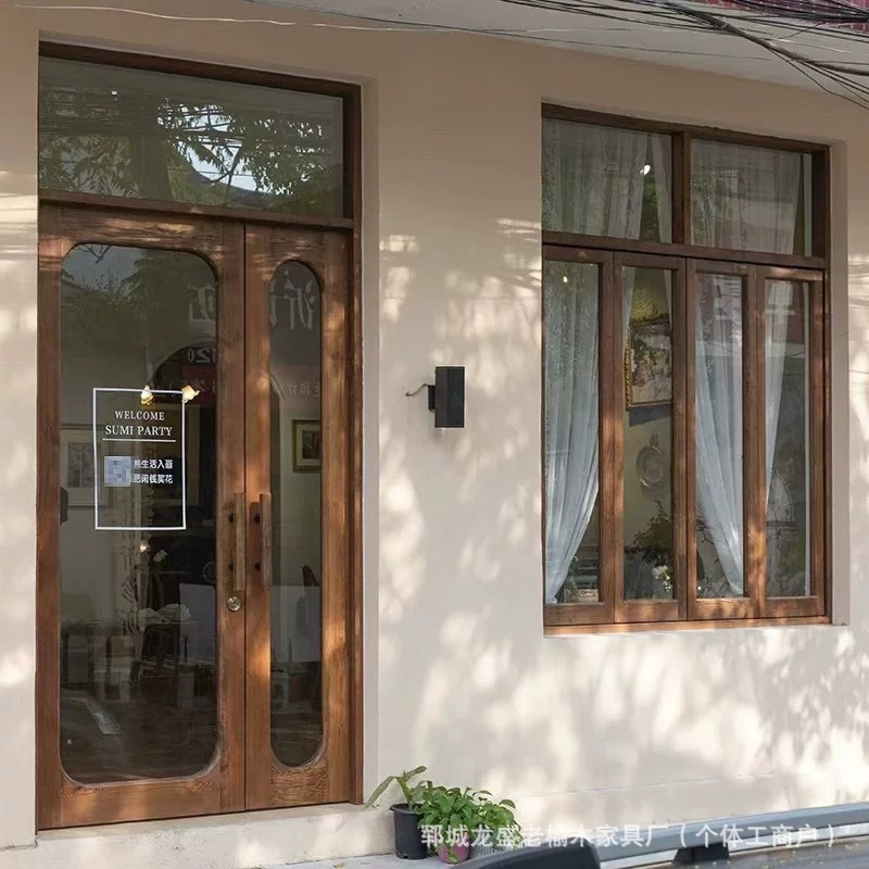 Old Elm Indoor Door Frame Chinese Retro Dessert Shop Coffee House Window Frame Old-Fashioned Sliding Folding Window