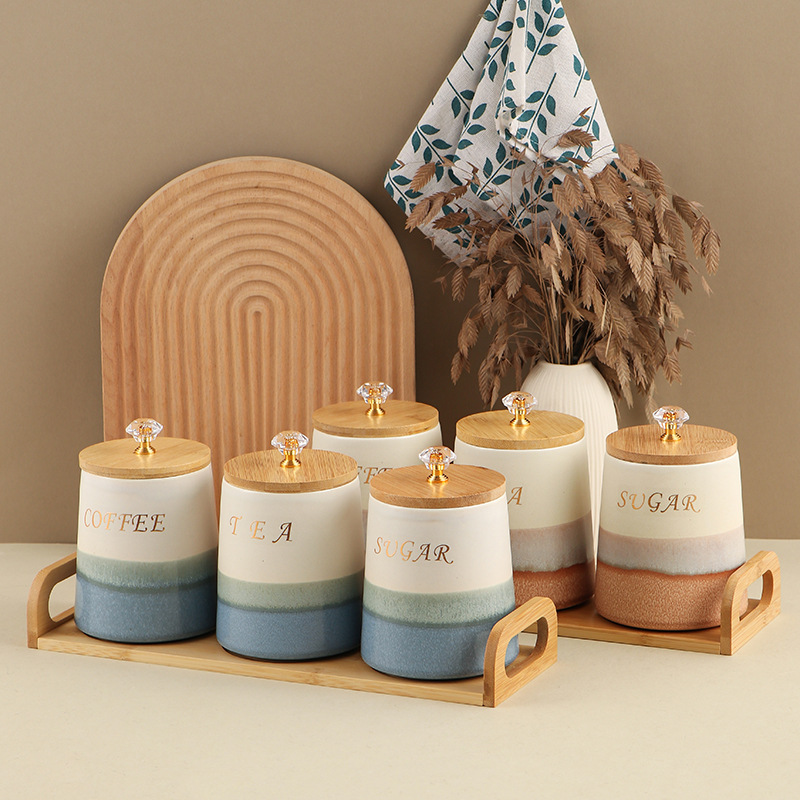 Scandinavian Accessible Luxury High-Grade Porcelain Sealed Jar Kitchen Supplies Moisture-Proof Tea Coffee Jar High-Value Household Sealed Storage