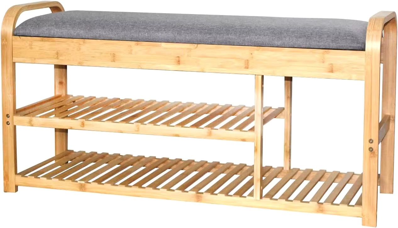 Almacenamiento de zapatos naturales en taburetes de zapatos de sala de estar de bambú de tres capas