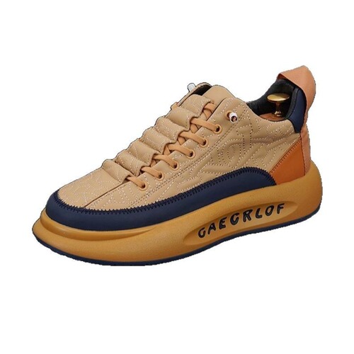 Leather Men's Shoes Korean Style Sporty Casual Black Platform Shoes Men's Thick Heel Trendy Shoes