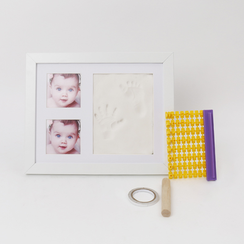 손과 발 인쇄 사진 프레임 하얀 진흙 + 편지 + 작은 막대기 + 양면 접착 테이프