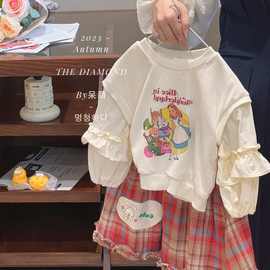 2024秋冬新款韩版童装女童秋款甜美白雪公主卫衣+格子裙两件套装