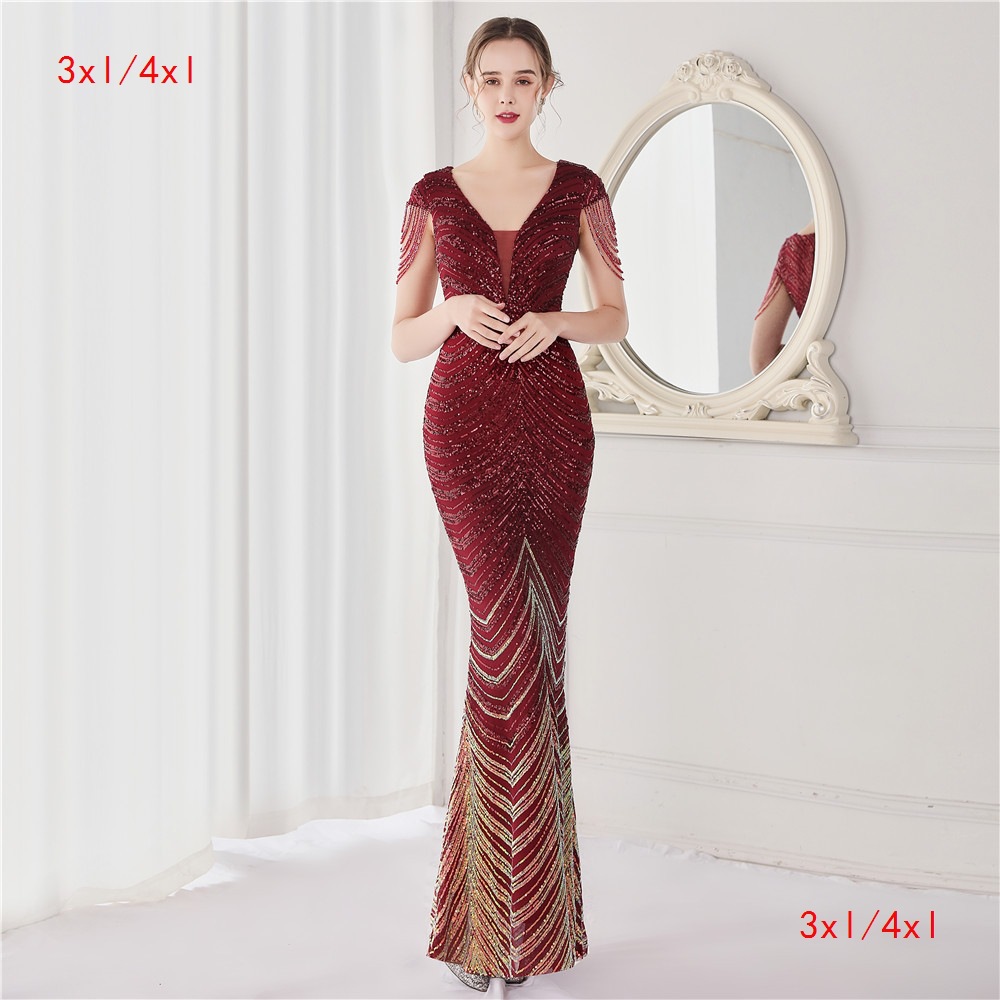 19085-S# Long Sequins Super Fat Size Plus Size Fat Size Fat Beauty Dress Banquet Evening Dress