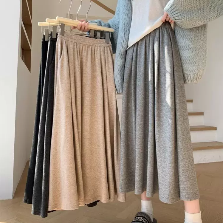 绵羊绒灰色糯米裙子女春秋2024新款直筒宽松慵懒休闲秋冬季阔腿裤