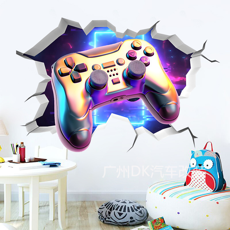 Etiqueta engomada de la pared de Amazon Etiqueta engomada de la pared 3d Logo de la consola de juegos Etiqueta engomada de la pared del jugador Etiqueta engomada impermeable de dibujos animados de la habitación del niño pvc