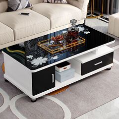 シンプルなテレビキャビネットとティーテーブルの組み合わせ、小さなアパート用の強化ガラステーブル、ヨーロピアンスタイルの家庭用ラウンドコーナーティーテーブル