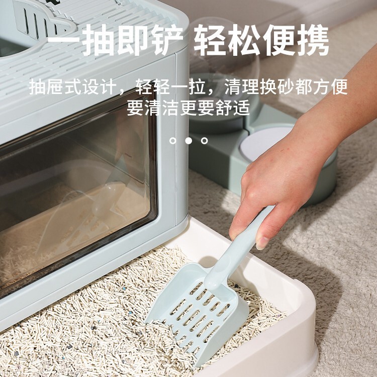 跨境抽屉式折叠猫砂盆全封闭式防外溅猫厕所双门顶出顶开门|undefined
