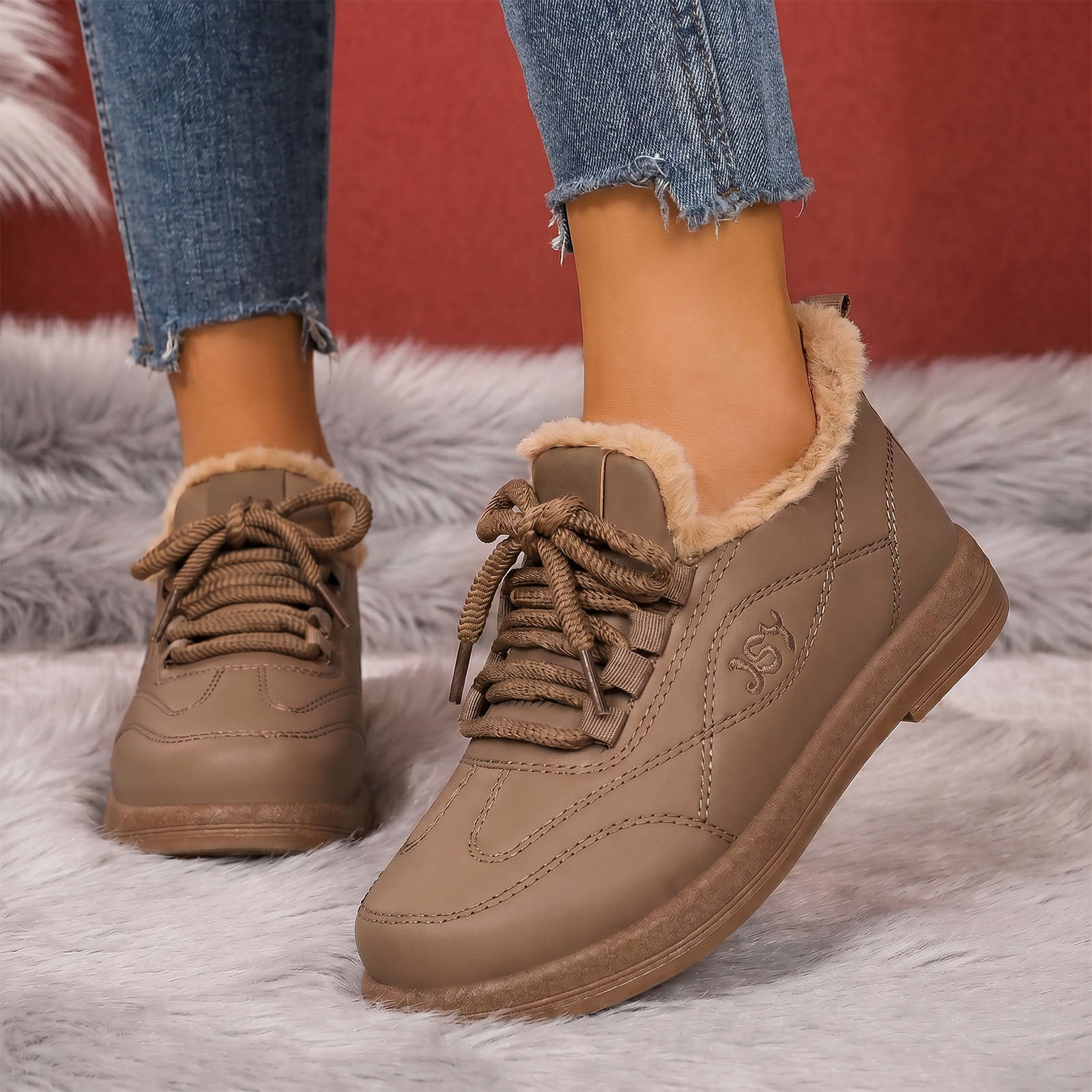 Zapatos de algodón zapatos de mujer 2026 invierno nuevo transfronterizo más vello grueso madre botas de algodón universal cómodo universal cordón botas de nieve