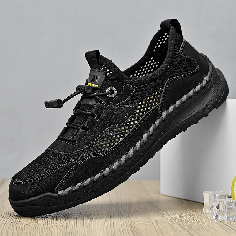 Herren Leder Freizeitschuhe Atmungsaktiv Handgenäht Mesh_voghion.com