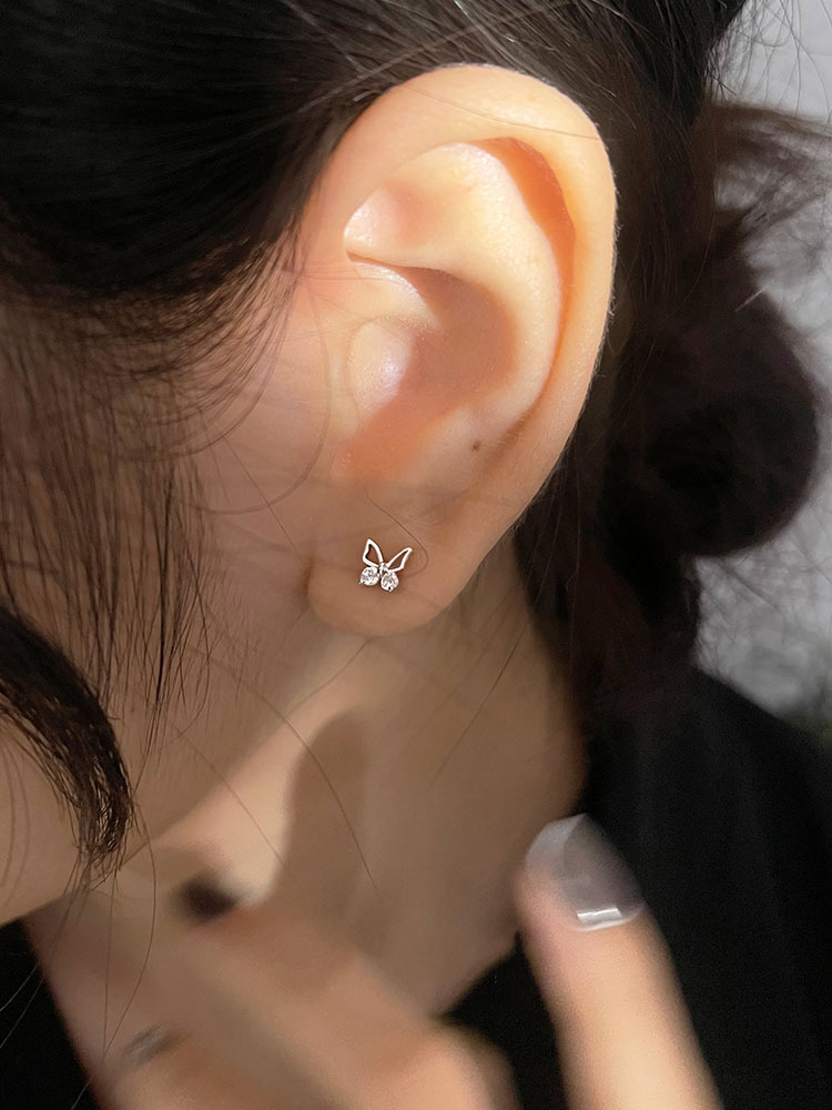 Sunburst Hollow Sparkling Diamond Butterfly Stud Earrings For Women_voghion.com