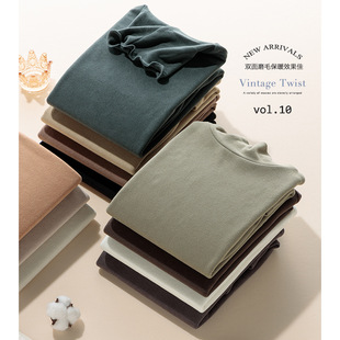 Black Technology Thermal Heating Double-Sided Brushed Wool Inner Base Layer Women's Autumn and Winter Half-High Collar Stacked Collar Long-Sleeve T-Shirt