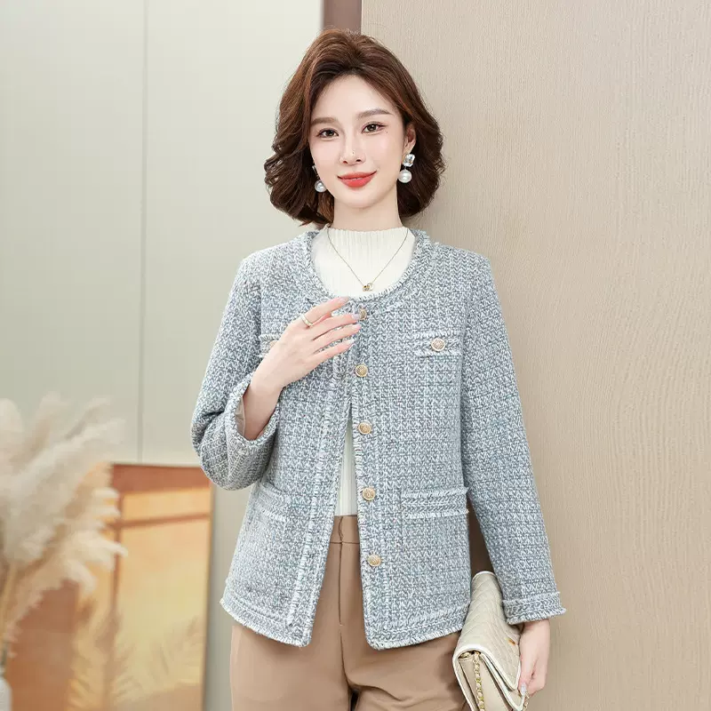 中老年女秋装宽松短款风衣开衫2024秋装妈妈女洋气小香风夹克外套